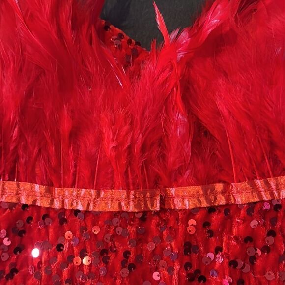 Women’s Short Red Strapless Sequined BodyCon Party Dress with Feathers Size L - Picture 12 of 16